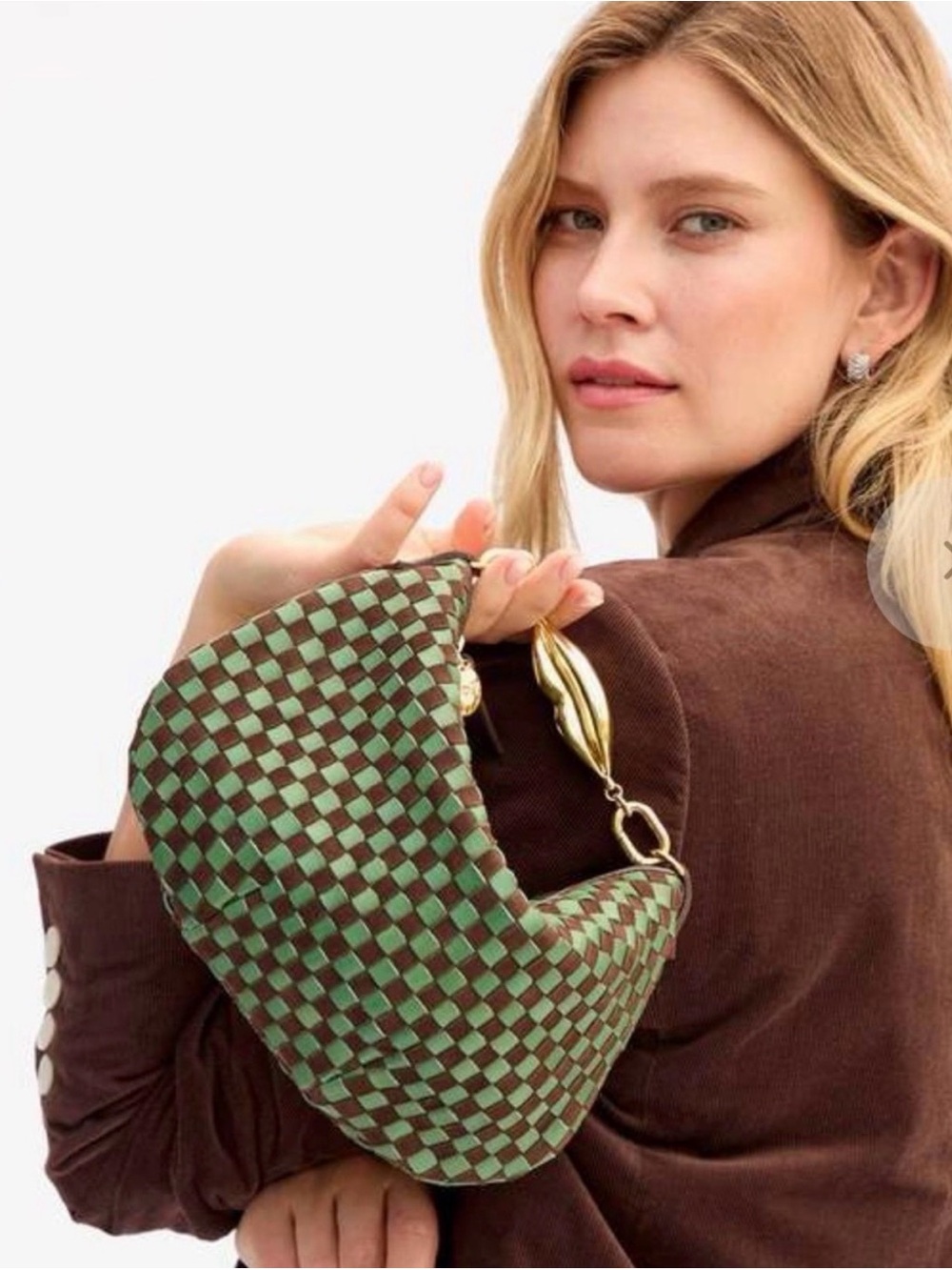 CLARE V. Petit Moyen in dark brown/green checker
